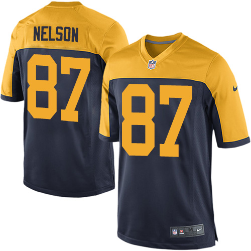 Men's Game Jordy Nelson Nike Jersey Navy Blue Alternate - #87 NFL Green Bay Packers